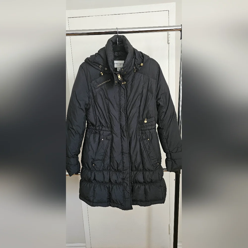 Cole Haan Signature Puffer Jacket Women's Medium Black Full Zip Down Filled Long - Picture 8 of 8